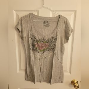 Stranded Gray Graphic Rose Tshirt Top